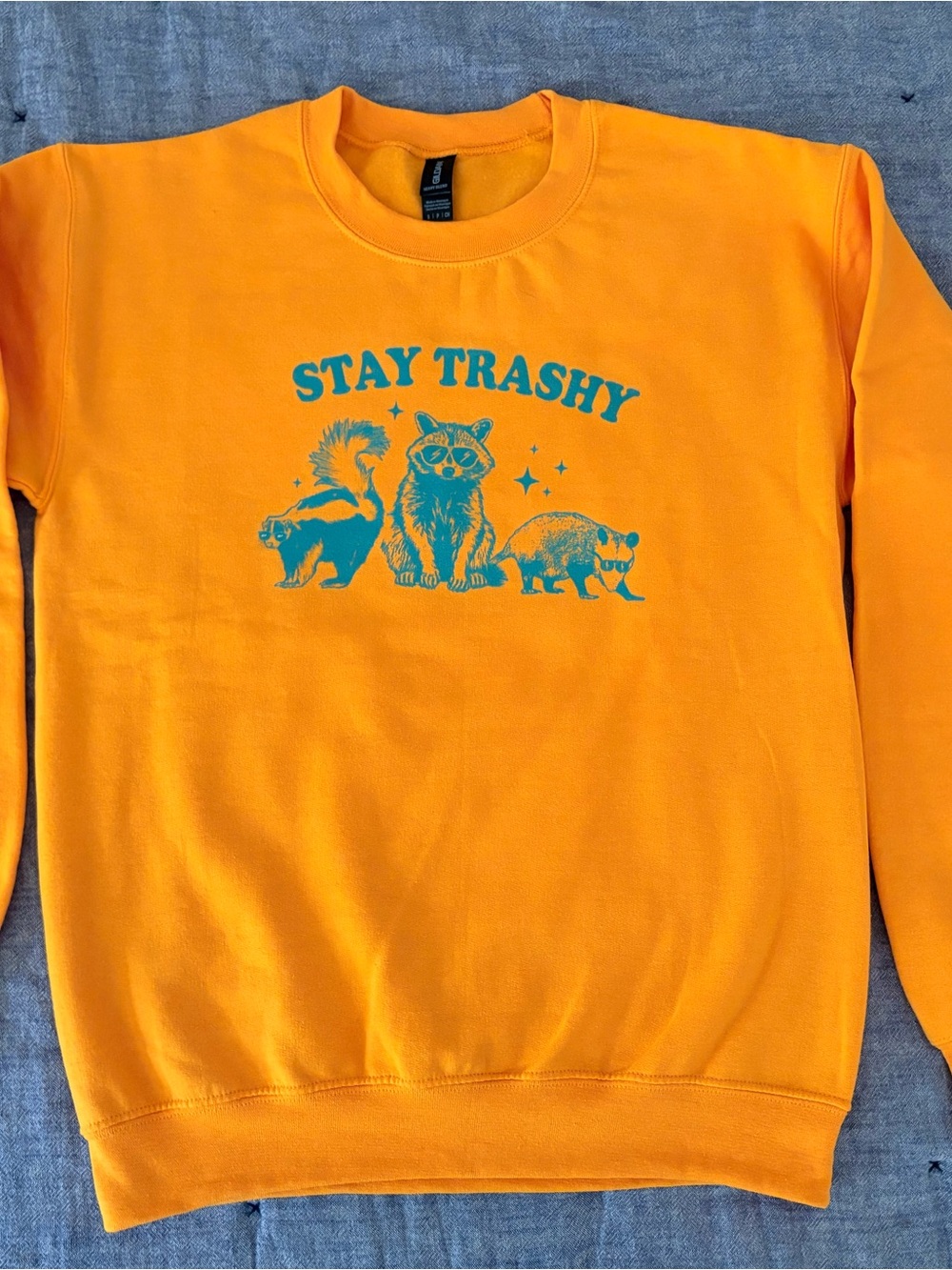 Gildan Orange Unisex Sweatshirt with Teal Graphics